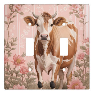 Adorable Jersey Cow Pink Floral Light Switch Cover