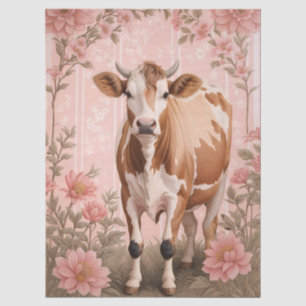 Adorable Jersey Cow Pink Floral Tissue Paper