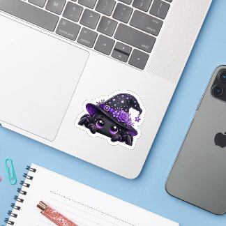 Adorable Jumping Spider Wearing Starry Witch Hat Sticker