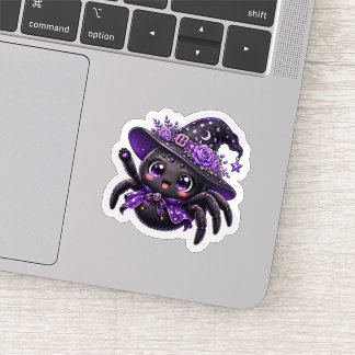 Adorable Jumping Spider Wearing Starry Witch Hat Sticker