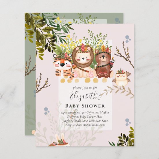 Adorable Jungle Animals Baby Boys Shower Invite