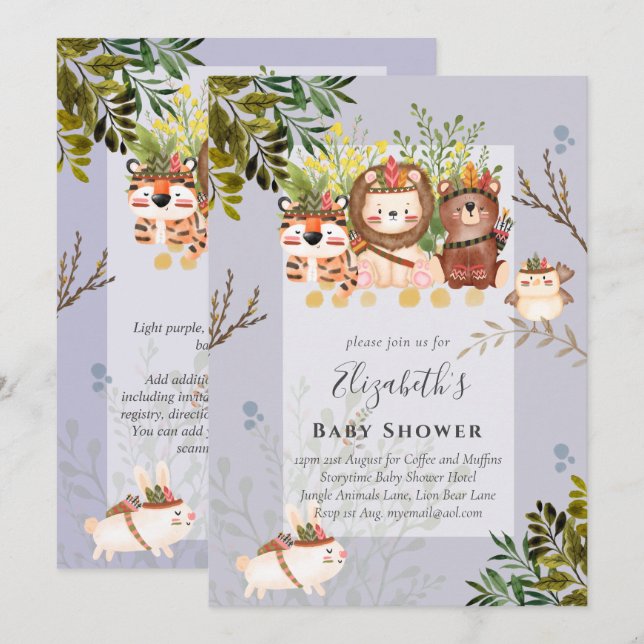 Adorable Jungle Animals Baby Boys Shower Invite (Front/Back)