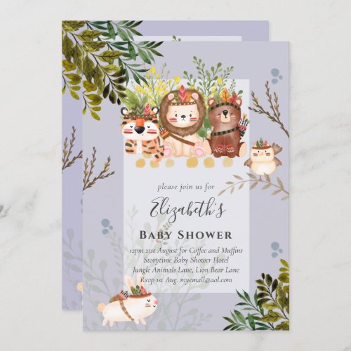 Adorable Jungle Animals Baby Boys Shower Invite