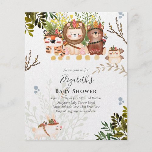 Adorable Jungle Animals Baby Boys Shower Invite Flyer