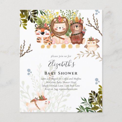 Adorable Jungle Animals Baby Boys Shower Invite Flyer