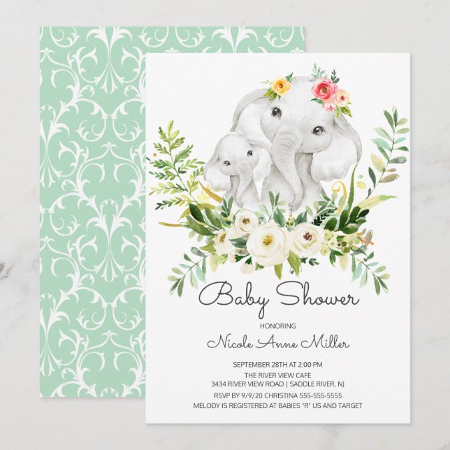 Adorable Jungle Animals Baby Shower Invitation (Front/Back)