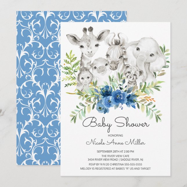 Adorable Jungle Animals Baby Shower Invitation (Front/Back)