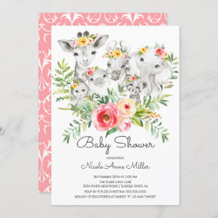 Adorable Jungle Animals Baby Shower Invitation