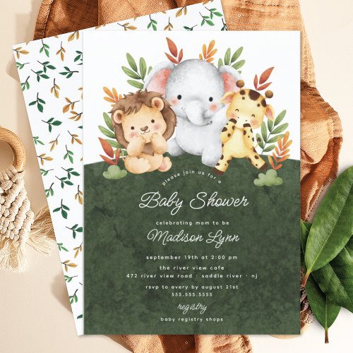 Adorable Jungle Animals Baby Shower Invitation