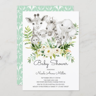 Adorable Jungle Animals Baby Shower Invitation
