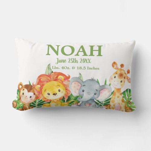 Adorable Jungle Animals Greenery Boy Nursery Dcor Lumbar Pillow