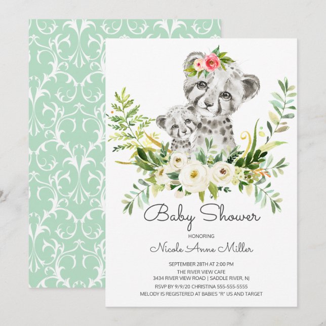 Adorable Jungle Cheetah Baby Shower Invitation (Front/Back)