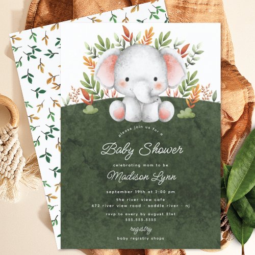 Adorable Jungle Elephant Baby Shower Invitation