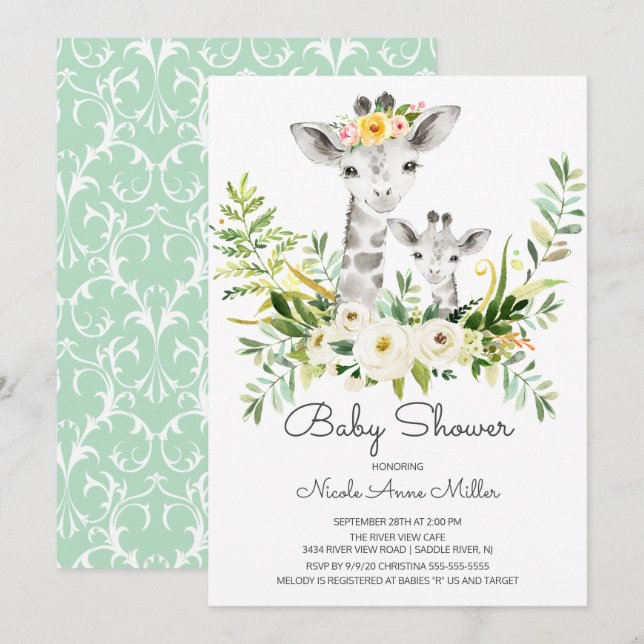Adorable Jungle Giraffe Baby Shower Invitation (Front/Back)