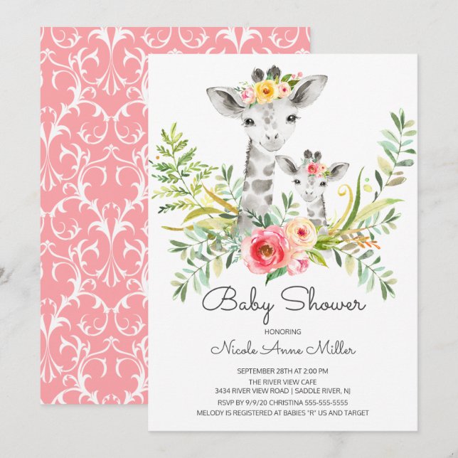 Adorable Jungle Giraffe Baby Shower Invitation (Front/Back)