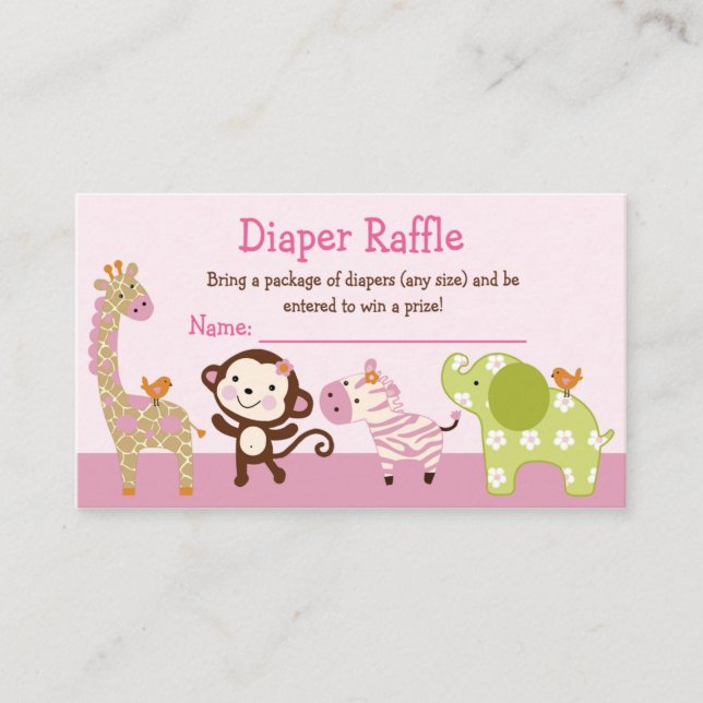 Adorable Jungle Girl Animals Diaper Raffle Tickets Enclosure Card (Front)