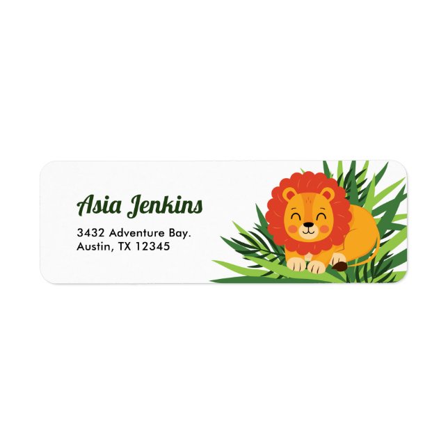 Adorable Jungle Safari Animal Lion Label (Front)