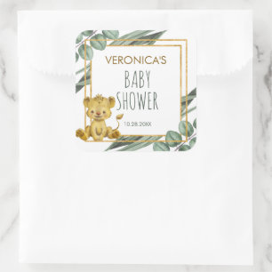 Adorable Jungle Safari Lion Baby Shower Square Sticker