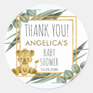 Adorable Jungle Safari Lion Baby Shower Thank You Classic Round Sticker
