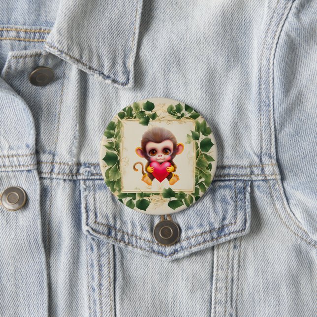 Adorable Jungle Valentine Monkey Button (In Situ)