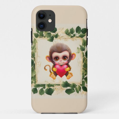Adorable Jungle Valentine Monkey iPhone 11 Case