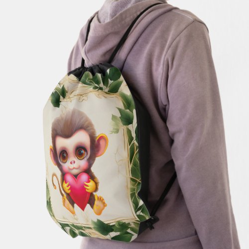 Adorable Jungle Valentine Monkey Drawstring Bag