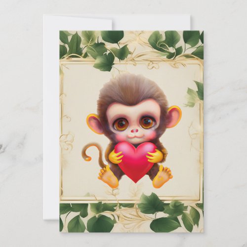 Adorable Jungle Valentine Monkey Holiday Card