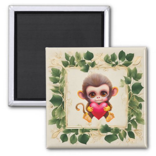 Adorable Jungle Valentine Monkey Magnet