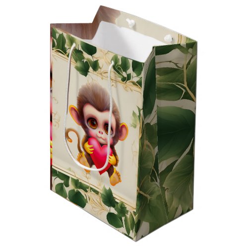 Adorable Jungle Valentine Monkey Medium Gift Bag