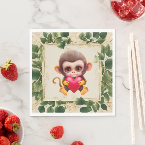 Adorable Jungle Valentine Monkey Napkins