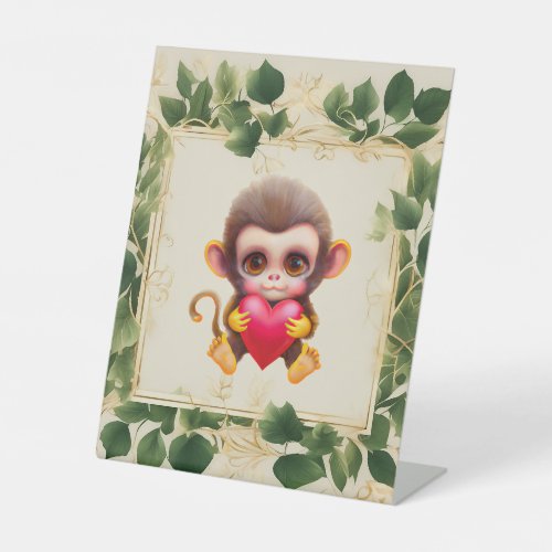 Adorable Jungle Valentine Monkey Pedestal Sign