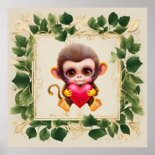 Adorable Jungle Valentine Monkey Poster
