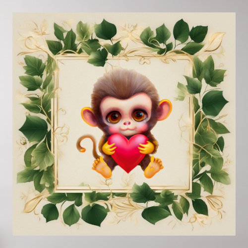 Adorable Jungle Valentine Monkey Poster