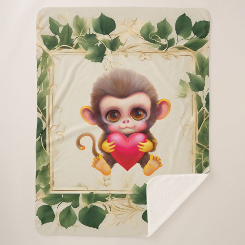 Adorable Jungle Valentine Monkey Sherpa Blanket