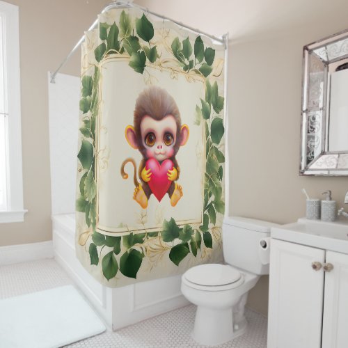 Adorable Jungle Valentine Monkey Shower Curtain