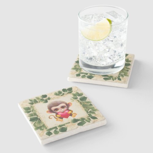 Adorable Jungle Valentine Monkey Stone Coaster