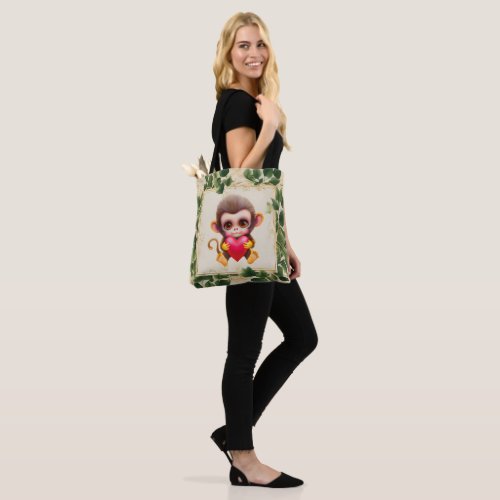 Adorable Jungle Valentine Monkey Tote Bag