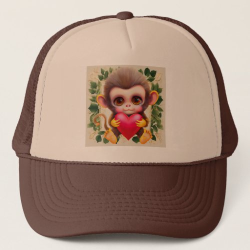 Adorable Jungle Valentine Monkey Trucker Hat