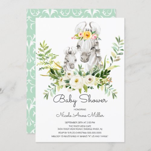 Adorable Jungle Zebra Baby Shower Invitation