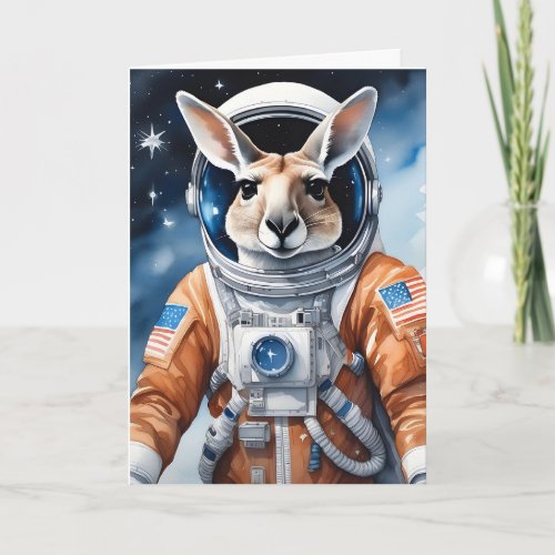 Adorable Kangaroo in Astronaut Suit in Outer Space Card
