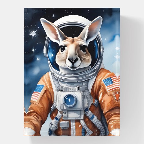 Adorable Kangaroo in Astronaut Suit in Outer Space Paperweight