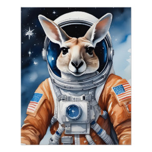 Adorable Kangaroo in Astronaut Suit in Outer Space Poster