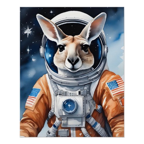 Adorable Kangaroo in Astronaut Suit in Outer Space Poster