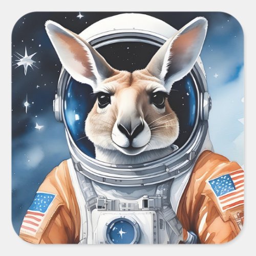 Adorable Kangaroo in Astronaut Suit in Outer Space Square Sticker