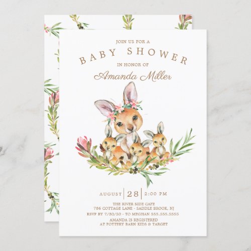 Adorable Kangaroo Mom  Babies Triplet Baby Shower Invitation