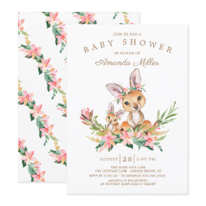 Adorable Kangaroo Mom & Baby Girls Baby Shower Invitation