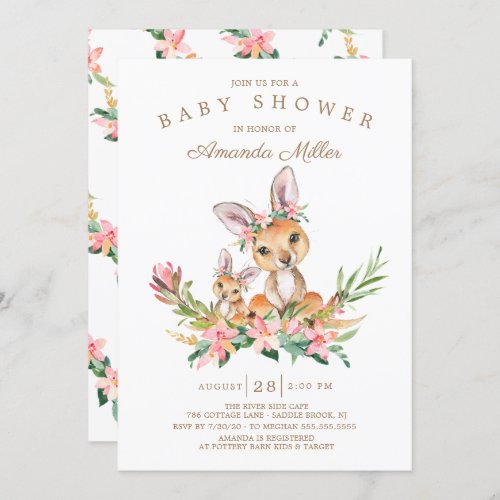 Adorable Kangaroo Mom  Baby Girls Baby Shower Invitation