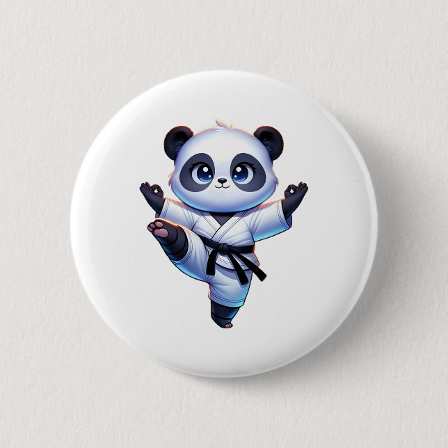 Adorable Karate Panda Crane Kick Pose  Button (Front)