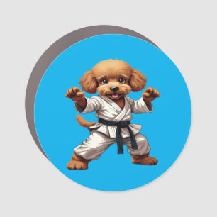 Adorable Karate Puppy Martial Arts Gi Illustration Car Magnet