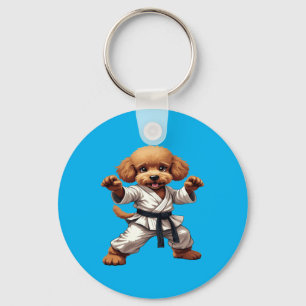 Adorable Karate Puppy Martial Arts Gi Illustration Keychain